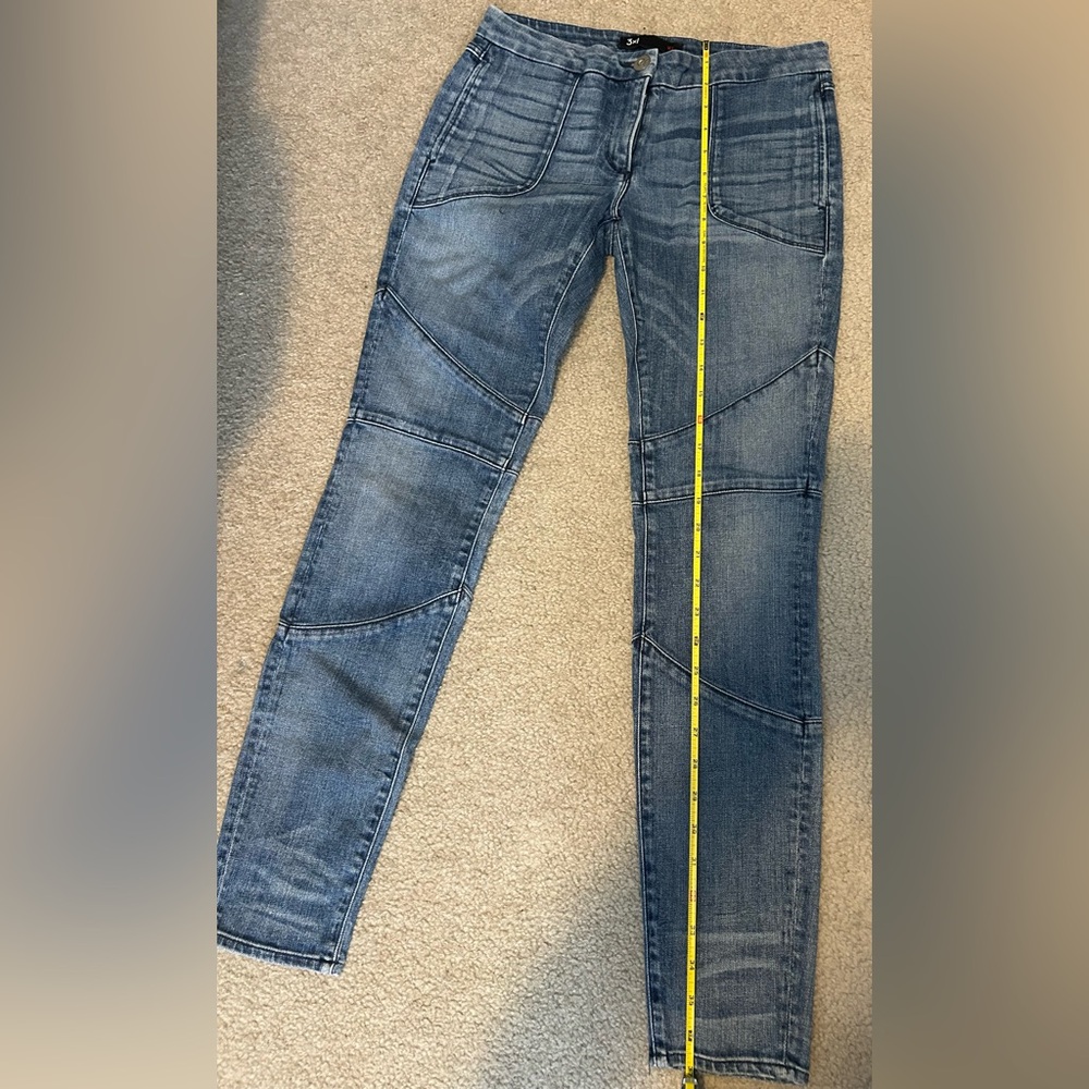 3x1 Women's Distressed Blue Skinny Moto Jeans, made in USA